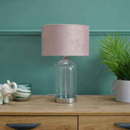 Valuelights Jessy Glass And Silver Chrome Metal Bedside Table Lamp With A Blush Pink Velvet Lampshade - Bulb Included