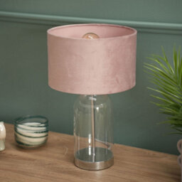 Valuelights Jessy Glass And Silver Chrome Metal Bedside Table Lamp With A Blush Pink Velvet Lampshade - Bulb Included - thumbnail 5