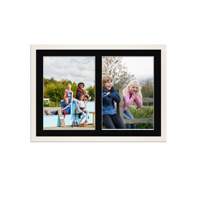 AK Frames 20X14 White Sleek Multi Photo Frame With Black Mount - Holds 2 Apertures (2X) A4 Photos - image 1