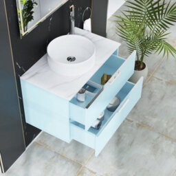 Royal Bathrooms Evora 800mm Powder Blue Fluted Wall Hung Countertop Vanity Unit 2 Drawer With Round Basin - thumbnail 3