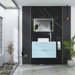 Royal Bathrooms Evora 800mm Powder Blue Fluted Wall Hung Countertop Vanity Unit 2 Drawer With Round Basin - thumbnail 2