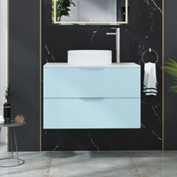 Royal Bathrooms Evora 800mm Powder Blue Fluted Wall Hung Countertop Vanity Unit 2 Drawer With Round Basin - thumbnail 1