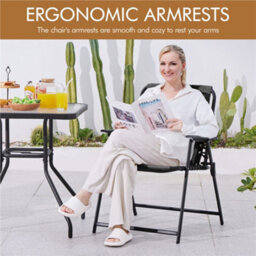 Yaheetech Dark Grey Set Of 2 Outdoor Texteline Folding Dining Chairs With Armrests - thumbnail 7
