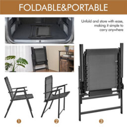 Yaheetech Dark Grey Set Of 2 Outdoor Texteline Folding Dining Chairs With Armrests - thumbnail 6