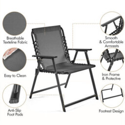 Yaheetech Dark Grey Set Of 2 Outdoor Texteline Folding Dining Chairs With Armrests - thumbnail 5