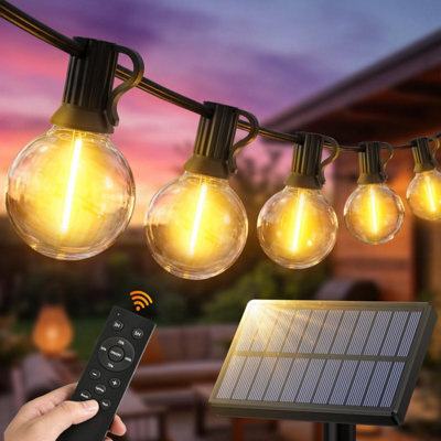 Solar String Lights Outdoor Garden - 15 M 50 Ft Light Powered With G 40 Led Shatterproof Bulb 3 Remote Control Modes Festoon Ip