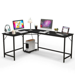 L Shaped Desk Gaming Computer Table With Power Outlets Black - thumbnail 3