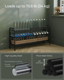 LEDREM Shoe Rack, 3-Tier Shoe Organizer, Metal Shoe Shelf Storage With 4 Side Hooks, Holds 18 Pairs Of Shoes,ink Black - thumbnail 6