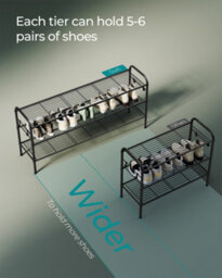LEDREM Shoe Rack, 3-Tier Shoe Organizer, Metal Shoe Shelf Storage With 4 Side Hooks, Holds 18 Pairs Of Shoes,ink Black - thumbnail 5