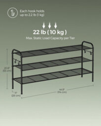 LEDREM Shoe Rack, 3-Tier Shoe Organizer, Metal Shoe Shelf Storage With 4 Side Hooks, Holds 18 Pairs Of Shoes,ink Black - thumbnail 7