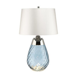 Luminosa Lighting Elstead Lena 2 Light Small Blue Table Lamp With Off-White Shade, Blue-Tinted Glass , Off-White Shade, E27 - thumbnail 1
