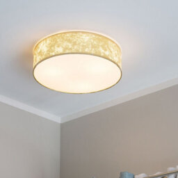 Beliani 45Cm Gold-Foil Polycotton Drum Ceiling Light - Boho Glam Flush Pendant - thumbnail 1