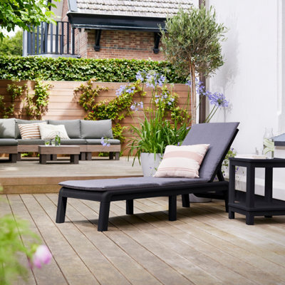 2 X Keter Atlas Sun Lounger Bed Chair With Cushion Garden Seat Graphite Grey