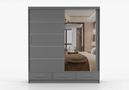 Arte Grey Matte Sliding Wardrobe With Mirror 203Cm - Timeless Style Meets Smart Organisation - thumbnail 1