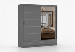 Arte Grey Matte Sliding Wardrobe With Mirror 203Cm - Timeless Style Meets Smart Organisation - thumbnail 3