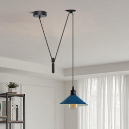 2M Modern Cone Pendant Light Fixture, Farmhouse Modern Blue Hanging Pulley System Lamp E27 Hanging Light Fixture - thumbnail 2