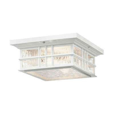 Stylish Outdoor Ip44 2-Bulb Flush Light With Led E27 60W Bulbs In White Finish