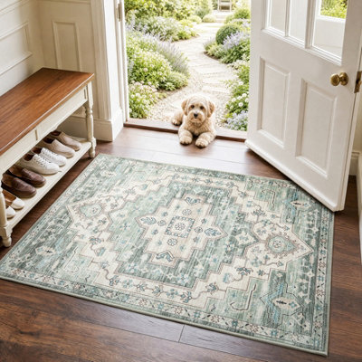 Aspire Homeware Modern Low Pile Area Rug, Non-Slip Living Room Door And Kitchen Rugs, Ember Design (L)60Cm X (W)40Cm - image 1