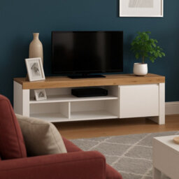 Impact Furniture Tv Unit Storage Cabinet Media Stand 156Cm White Gloss And Oak Bench For Up To 65 Inch Tv Bedroom Living Room Holten - thumbnail 3