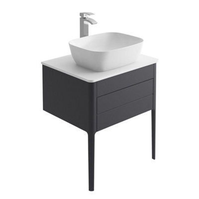 Plum&clay Sutton Blue-Grey Floor Standing Bathroom Vanity Unit With Pre-Drilled Tap Hole Worktop (W)630mm (H)700mm - image 1