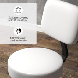 Homcom Adjustable Swivel Salon Chair Padded Seat Back 5 Wheels White - thumbnail 4