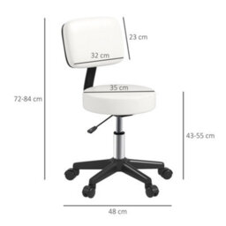 Homcom Adjustable Swivel Salon Chair Padded Seat Back 5 Wheels White - thumbnail 3