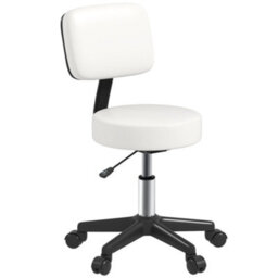 Homcom Adjustable Swivel Salon Chair Padded Seat Back 5 Wheels White - thumbnail 2