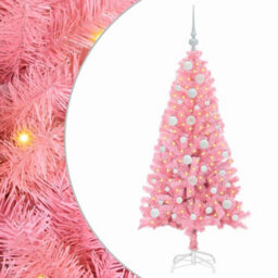 Vidaxl Christmas Tree With 150 Leds With Stand Pink 120 Cm Pvc - thumbnail 2