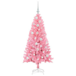 Vidaxl Christmas Tree With 150 Leds With Stand Pink 120 Cm Pvc - thumbnail 4