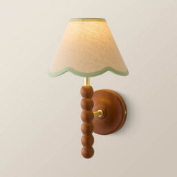 Valuelights Bobbin Walnut Bobble Wall Light And Green Trim Linen Lamp Shade And Bulb - thumbnail 3