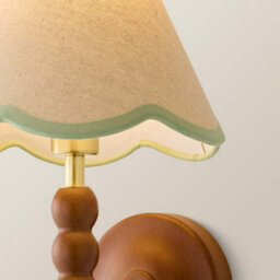 Valuelights Bobbin Walnut Bobble Wall Light And Green Trim Linen Lamp Shade And Bulb - thumbnail 4