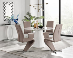 Furniturebox Uk Palma White Marble Effect Round Dining Table & 4 Cappuccino Willow Chairs - thumbnail 1