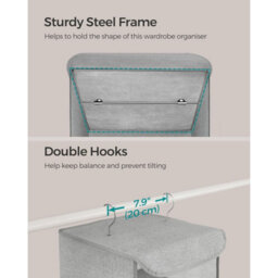 Songmics Wardrobe Hanging Storage, Collapsible Closet Organizer Shelves, Space Saving With Bamboo Details, Light Grey - thumbnail 5