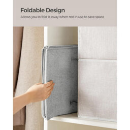 Songmics Wardrobe Hanging Storage, Collapsible Closet Organizer Shelves, Space Saving With Bamboo Details, Light Grey - thumbnail 6
