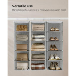 Songmics Wardrobe Hanging Storage, Collapsible Closet Organizer Shelves, Space Saving With Bamboo Details, Light Grey - thumbnail 3