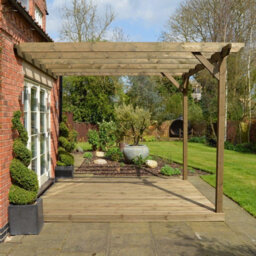 Rutland County Garden Furniture Wall Mounted Garden Pergola And Decking Kit - Wood - L480 X W480 Cm - Rustic Brown