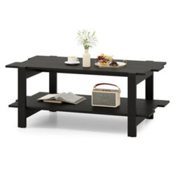 2 Tier Coffee Table Slatted Wood Center Table With Storage Shelf - thumbnail 1