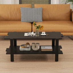 2 Tier Coffee Table Slatted Wood Center Table With Storage Shelf - thumbnail 4