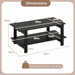 2 Tier Coffee Table Slatted Wood Center Table With Storage Shelf - thumbnail 2