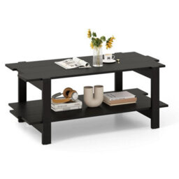 2 Tier Coffee Table Slatted Wood Center Table With Storage Shelf - thumbnail 5