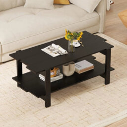 2 Tier Coffee Table Slatted Wood Center Table With Storage Shelf - thumbnail 6