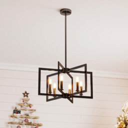 Costway 6-Light Black Farmhouse Chandelier Geometric Pendant Light With Adjustable Height - thumbnail 1