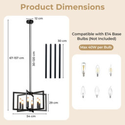 Costway 6-Light Black Farmhouse Chandelier Geometric Pendant Light With Adjustable Height - thumbnail 2