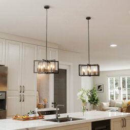 Costway 6-Light Black Farmhouse Chandelier Geometric Pendant Light With Adjustable Height - thumbnail 4