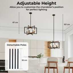 Costway 6-Light Black Farmhouse Chandelier Geometric Pendant Light With Adjustable Height - thumbnail 7