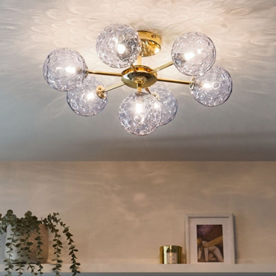 Beliani Seven-Light Ceiling Chandelier - Blue And Gold Hand-Finished Glass, Iron - Modern Glam (W52 X D52 X H28Cm) - image 1