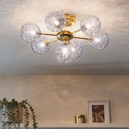 Beliani Seven-Light Ceiling Chandelier - Blue And Gold Hand-Finished Glass, Iron - Modern Glam (W52 X D52 X H28Cm) - thumbnail 1