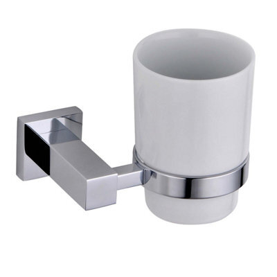 Plum&clay Tate Wall Mounted Chrome Toothbrush Holder With Ceramic Tumbler - image 1