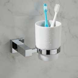 Plum&clay Tate Wall Mounted Chrome Toothbrush Holder With Ceramic Tumbler - thumbnail 4