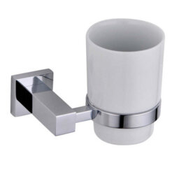 Plum&clay Tate Wall Mounted Chrome Toothbrush Holder With Ceramic Tumbler